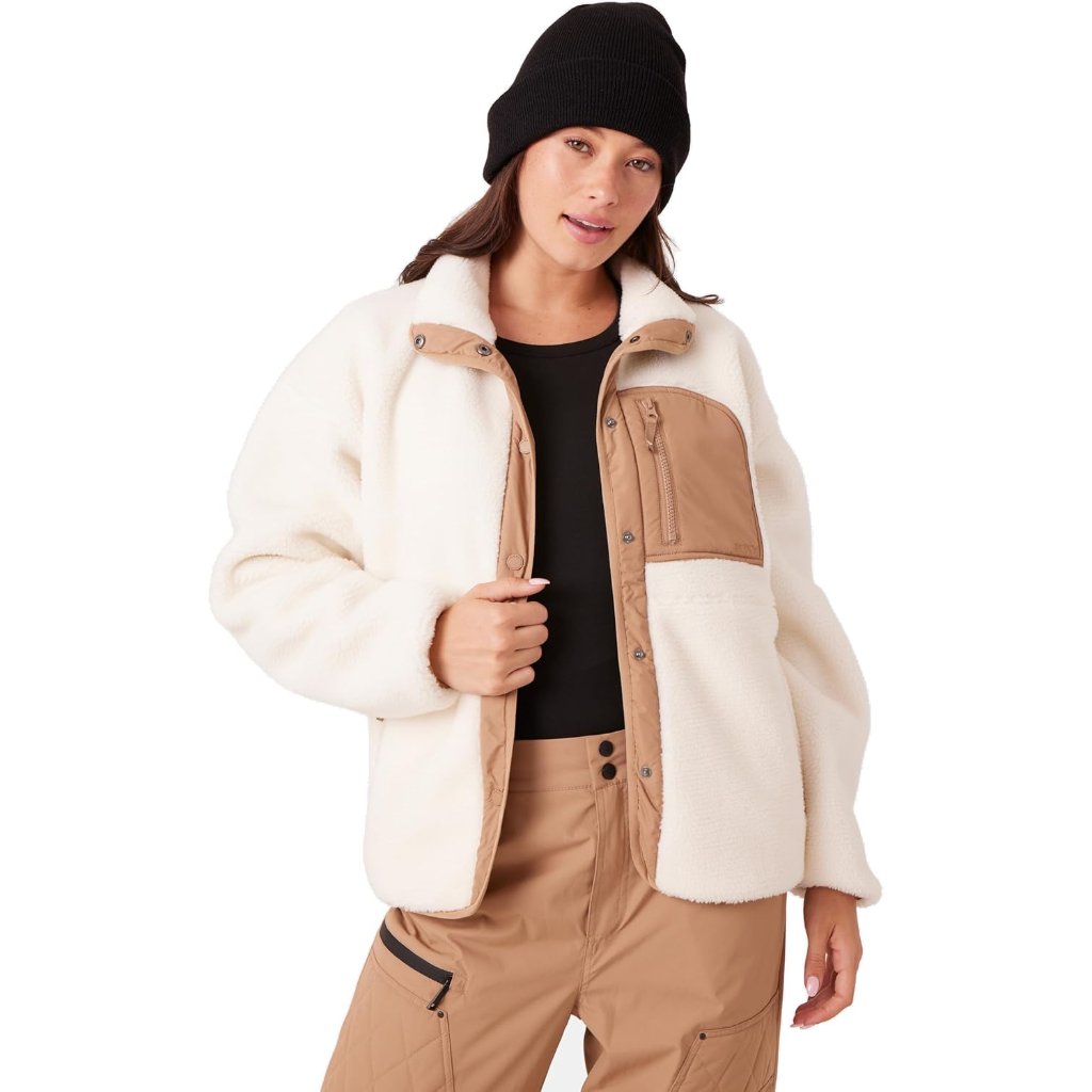 Womens Bonded Sherpa Jacket Oversized Fit, Faux Sherpa Fleece, Pfas-Free, Snap